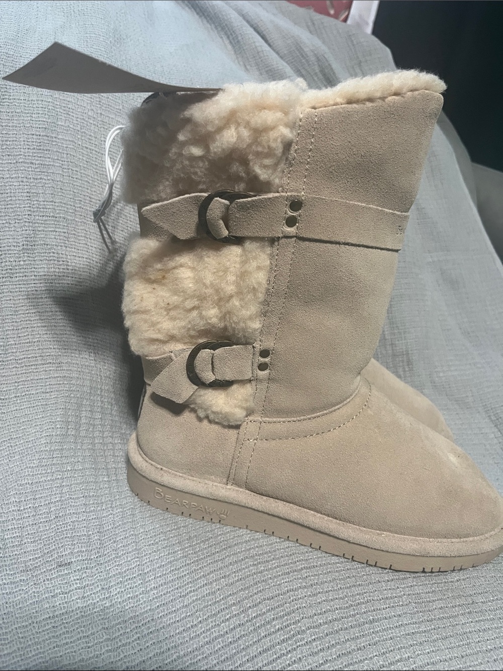 BearPaw Women's Tan Suede Shearling Mid-Calf Boots